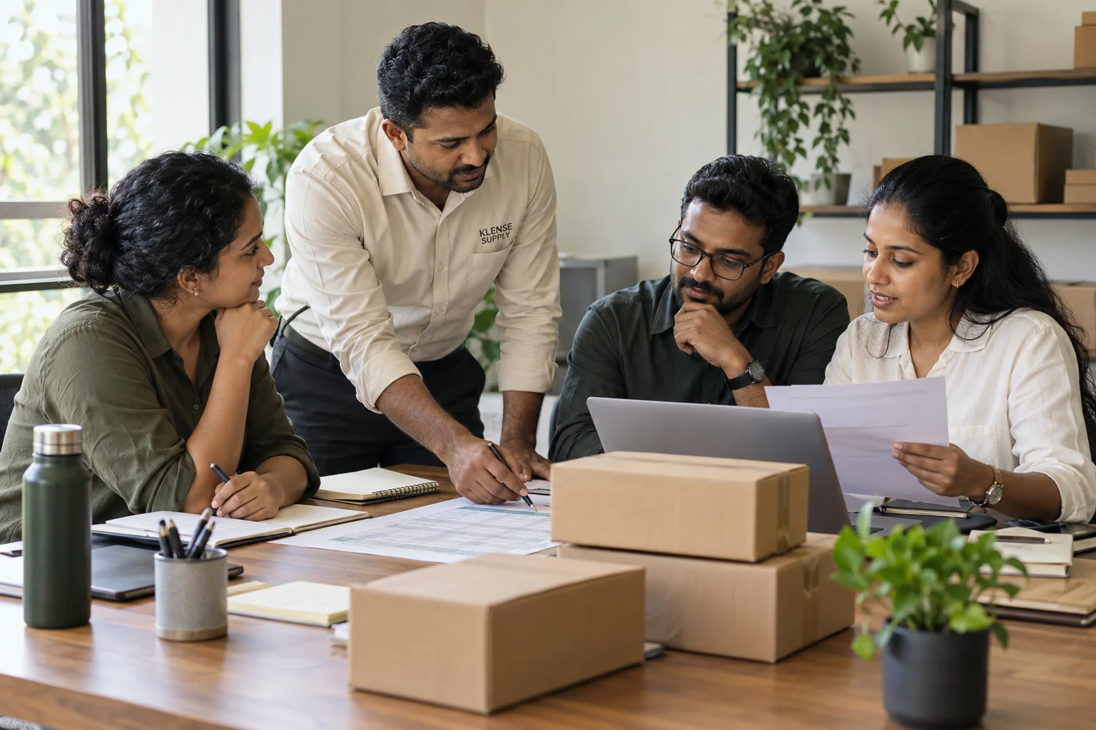 The Klense team coordinating product samples and packaging