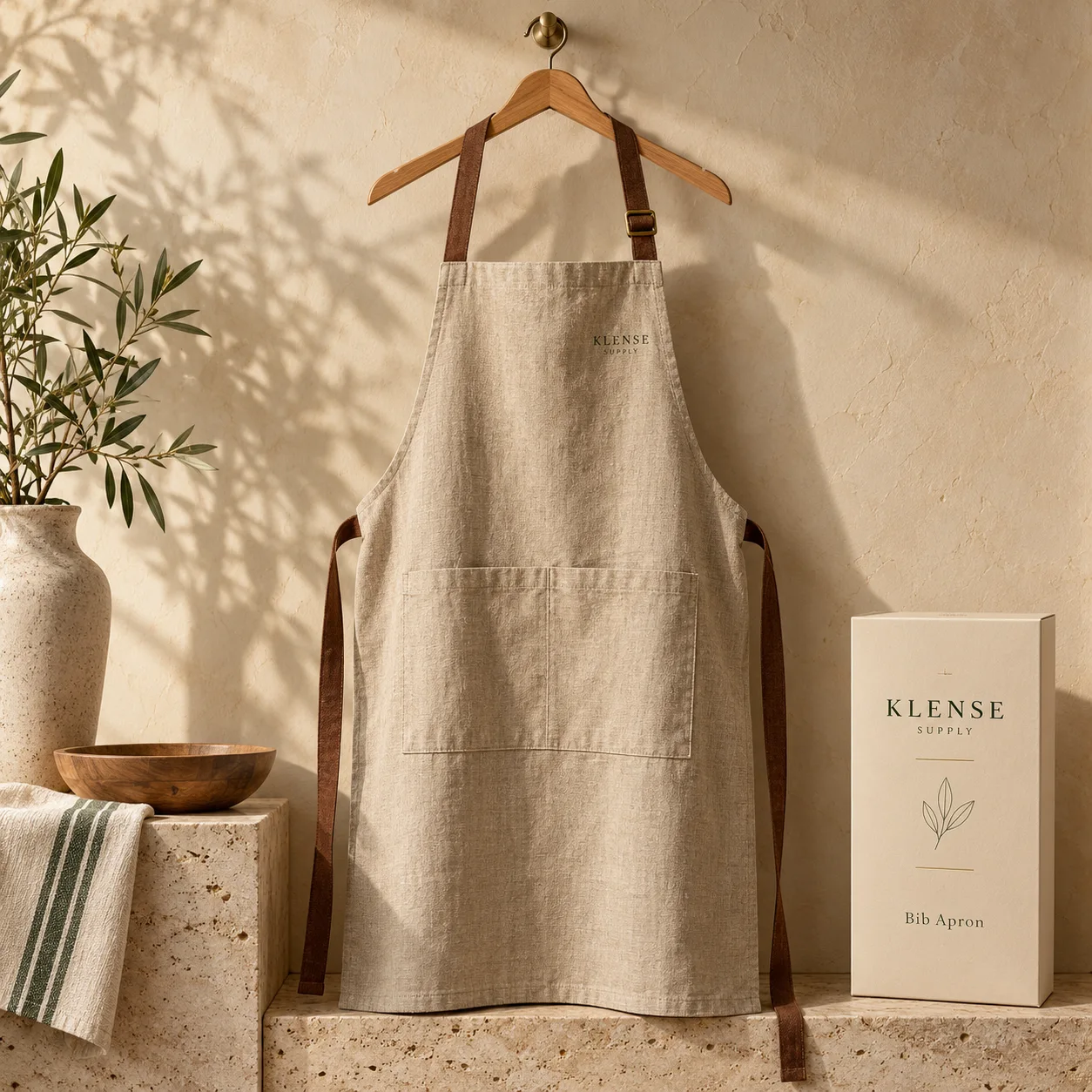 Beige Linen Bib Apron